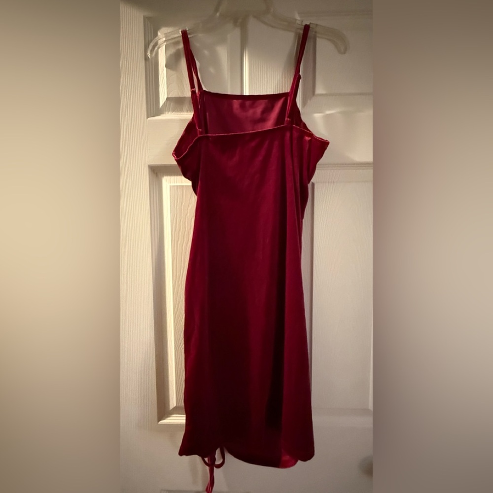Women's Plus Size Spaghetti Strap Drawstring Side Velvet Mini Bodycon Dress NWT
